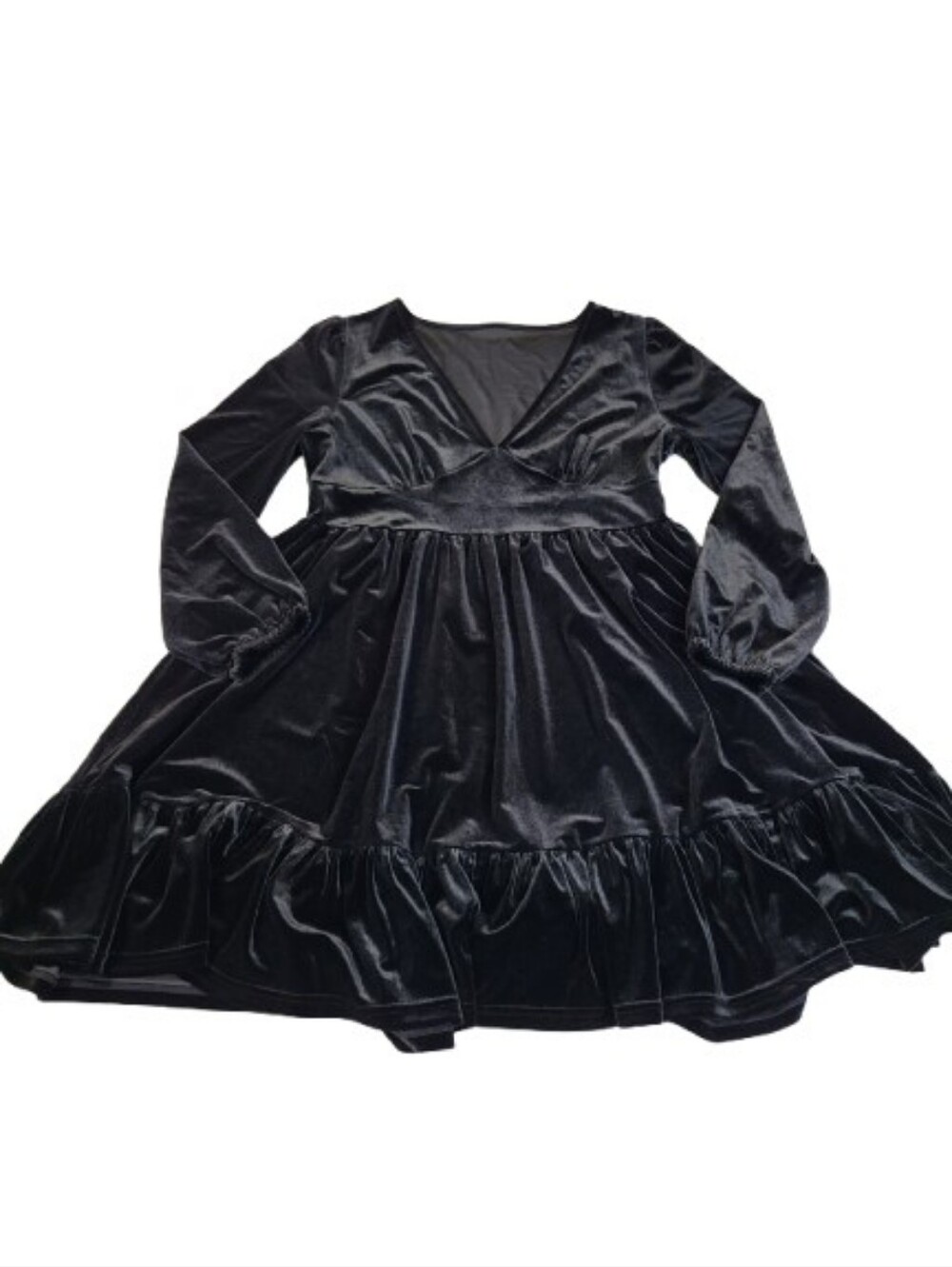 Halara Everyday Deep V Neck Long Sleeve Ruffled Hem Velvet Mini Chill Dress 1X